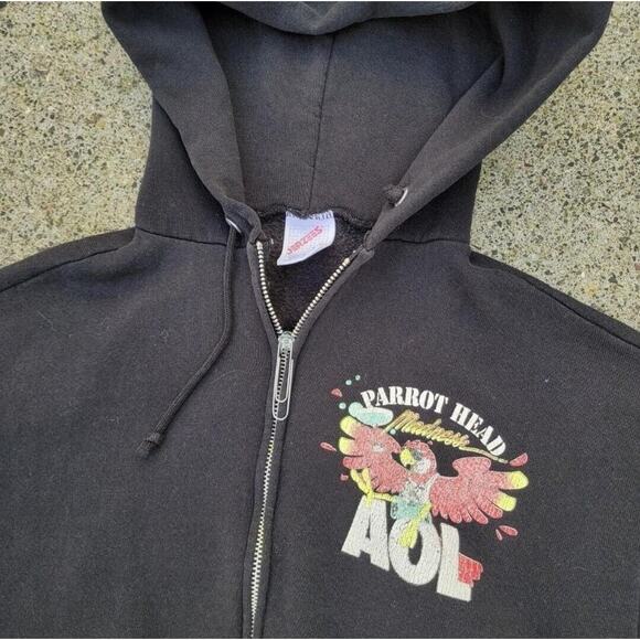 Vintage 90s AOL America Online Zip Up Hoodie Sweatshirt Black Small Rare - Picture 4 of 6